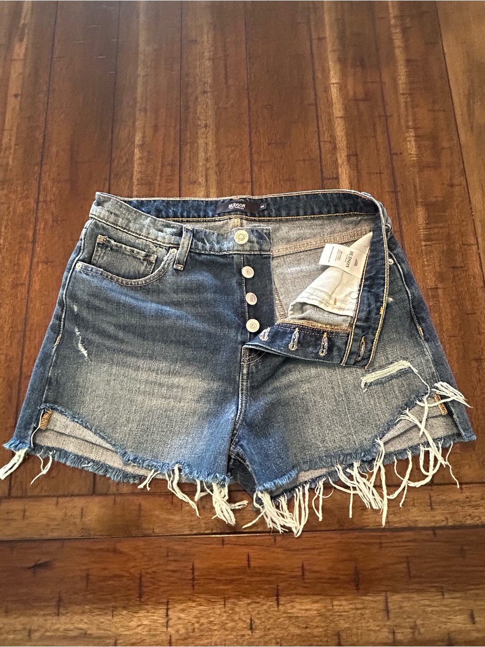 Hudson Lori Short size 28 Distressed Blue Denim Cutoff Shorts - Picture 3 of 7